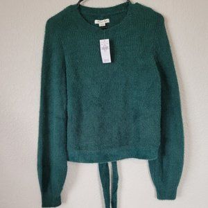 American Eagle Forest Green Open Back Sweater With Long Tie, Junior Medium